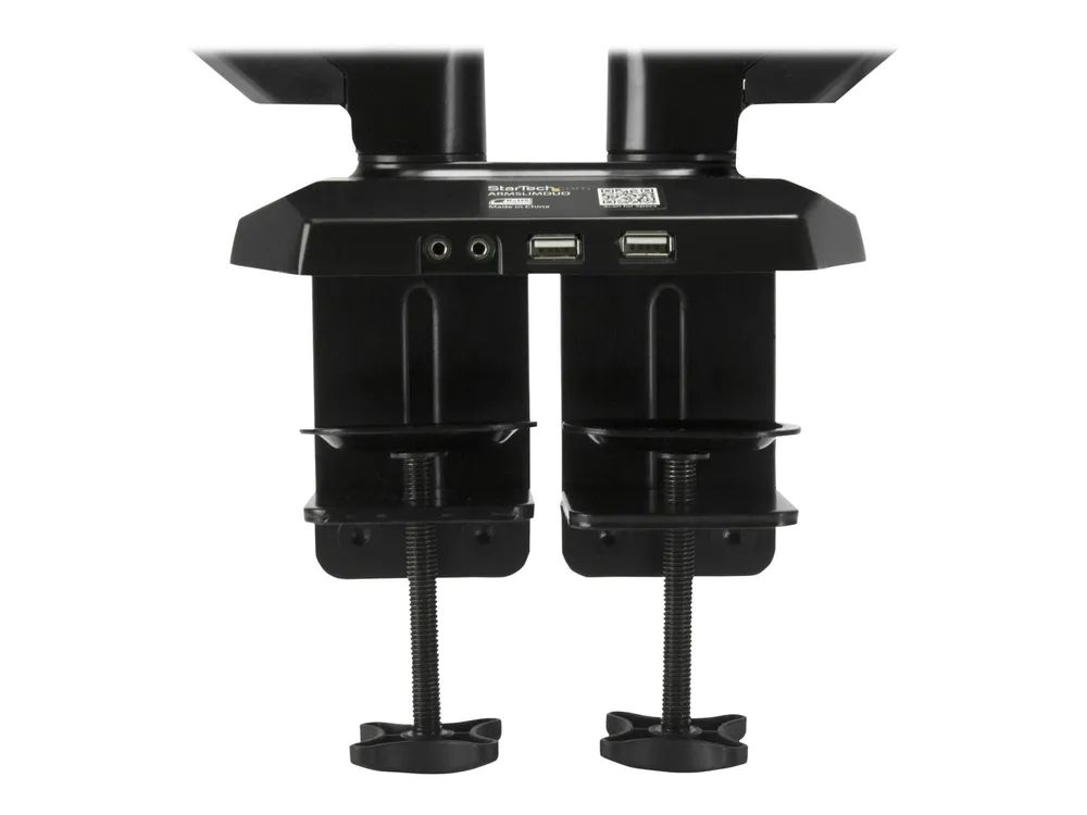 StarTech.com Dual Monitor Halterung mit eingebautem 2 Port USB und Audio Passthrough - Befestigungskit - einstellbarer Arm - für LCD-Display - Aluminium - Schwarz - Bildschirmgröße: 76.2 cm (12"-32")