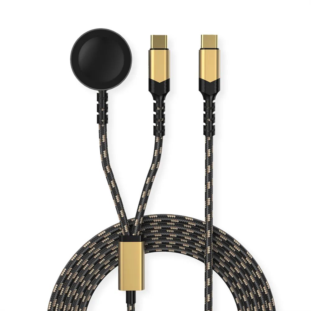 ROLINE USB Split-Ladekabel, bis 60W + Ladepad (bis 15W), für Samsung Geräte, Typ C - C, schwarz / gold, 1,2 m