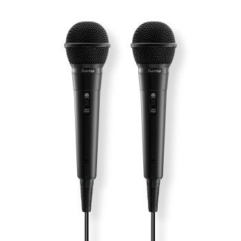 Hama Dynamisches Mikrofon "Karaoke", Klinkenkabel 2,5m + Adap., Ein/Aus, 2er-Set