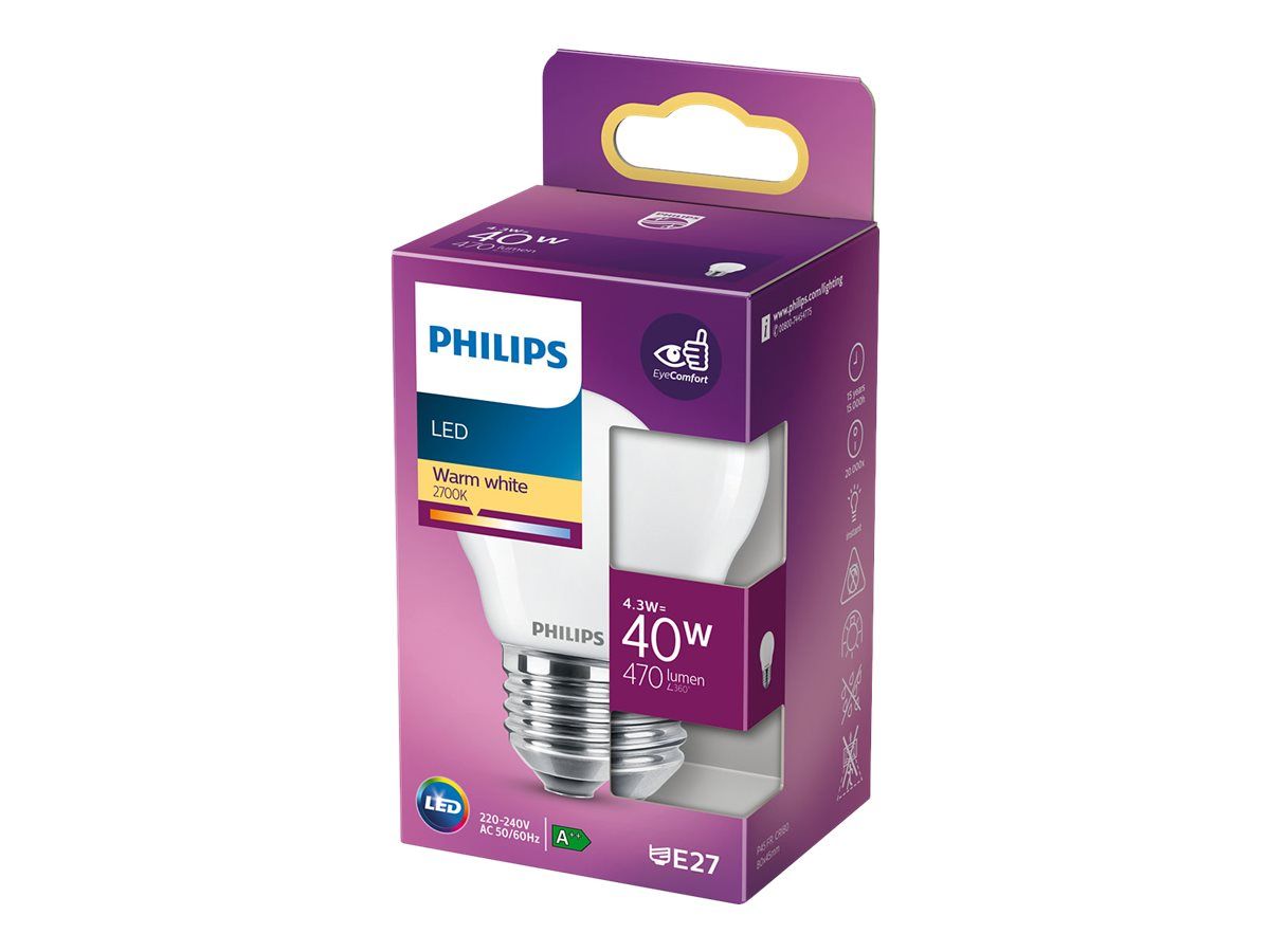 Signify Philips - LED-Lampe - Form: P45 - matt Finish - E27 - 4.3 W (Entsprechung 40 W)