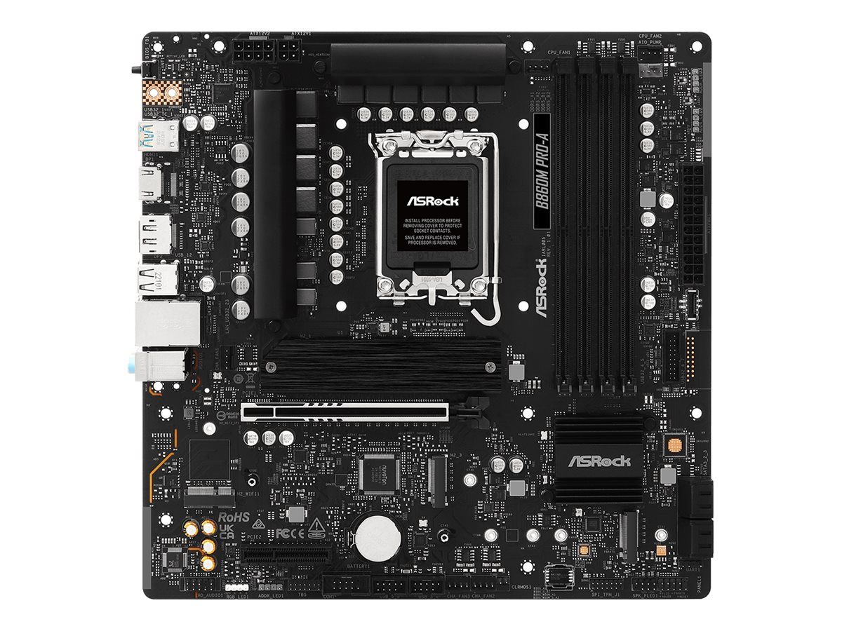 ASRock B860M Pro-A - Motherboard - micro ATX - LGA1851-Sockel - B860 Chipsatz - USB-C 3.2 Gen 2x2, USB-C 3.2 Gen2, USB 3.2 Gen 2, USB 3.2 Gen 1 - 2.5 Gigabit LAN, Bluetooth - Onboard-Grafik (CPU erforderlich)