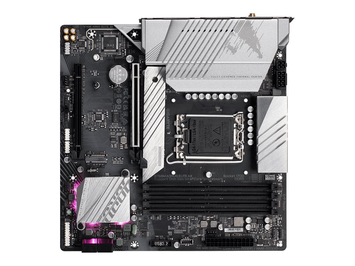 Gigabyte AORUS B760M ELITE AX - Motherboard - micro ATX - LGA1700-Sockel - B760 Chipsatz - USB-C Gen 2x2, USB 3.2 Gen 2, USB 3.2 Gen 1, USB-C 3.2 Gen2 - 2.5 Gigabit LAN, Wi-Fi 6E, Bluetooth - Onboard-Grafik (CPU erforderlich)