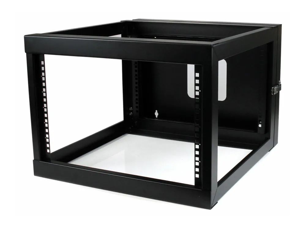 StarTech.com RK619WALLOH Serverschrank (6HE, zur Wandmontage, mit Scharnier, 56cm tief, open frame, 4 Post, Netzwerkschrank) - Schrank - geeignet für Wandmontage - Schwarz - 6U - 55.9 cm (22")