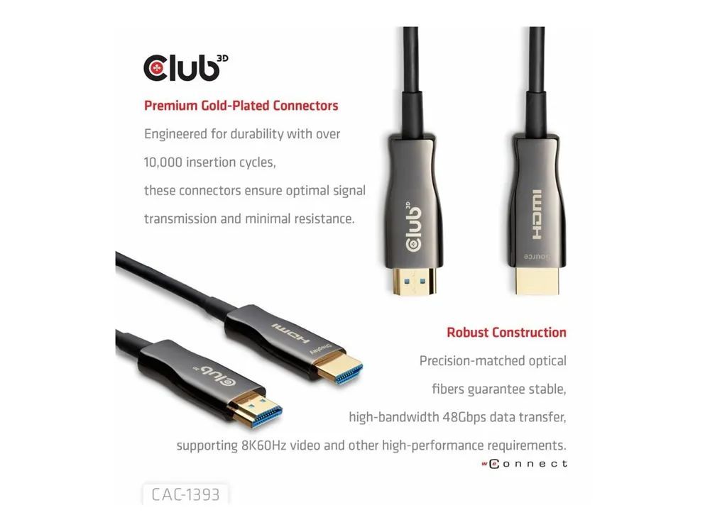 Club 3D Ultra High Speed - HDMI-Kabel - HDMI männlich zu HDMI männlich - 50 m - Geschützter Hybridkupfer/Faseroptik - Schwarz - Active Optical Cable (AOC)