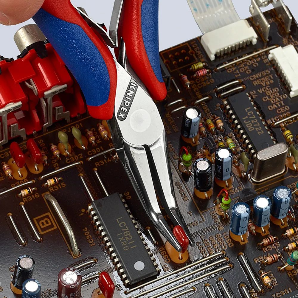 KNIPEX Elektronik-Greifzange mit durchgestecktem Gelenk mit Mehrkomponenten-Hüllen 145 mm