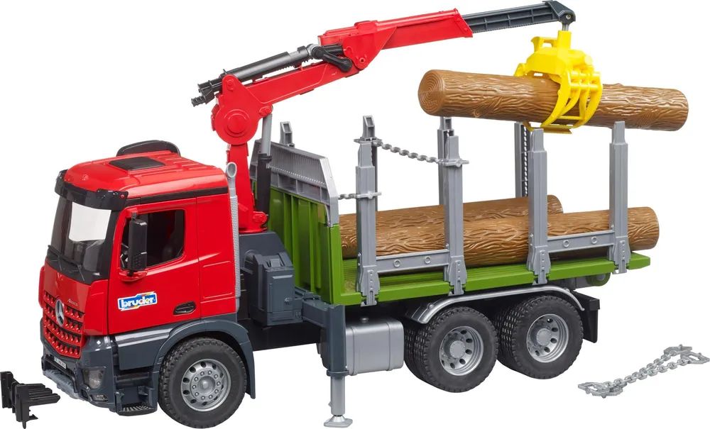 Bruder MB Arocs Holztransport LKW mit Ladekran Greifer und 3 Baumstämmen