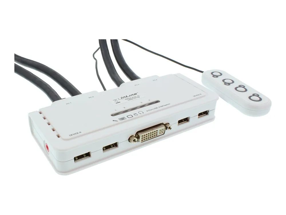 InLine KVM Switch - 4-fach - DVI-D - USB - mit Audio - integr. Kabel