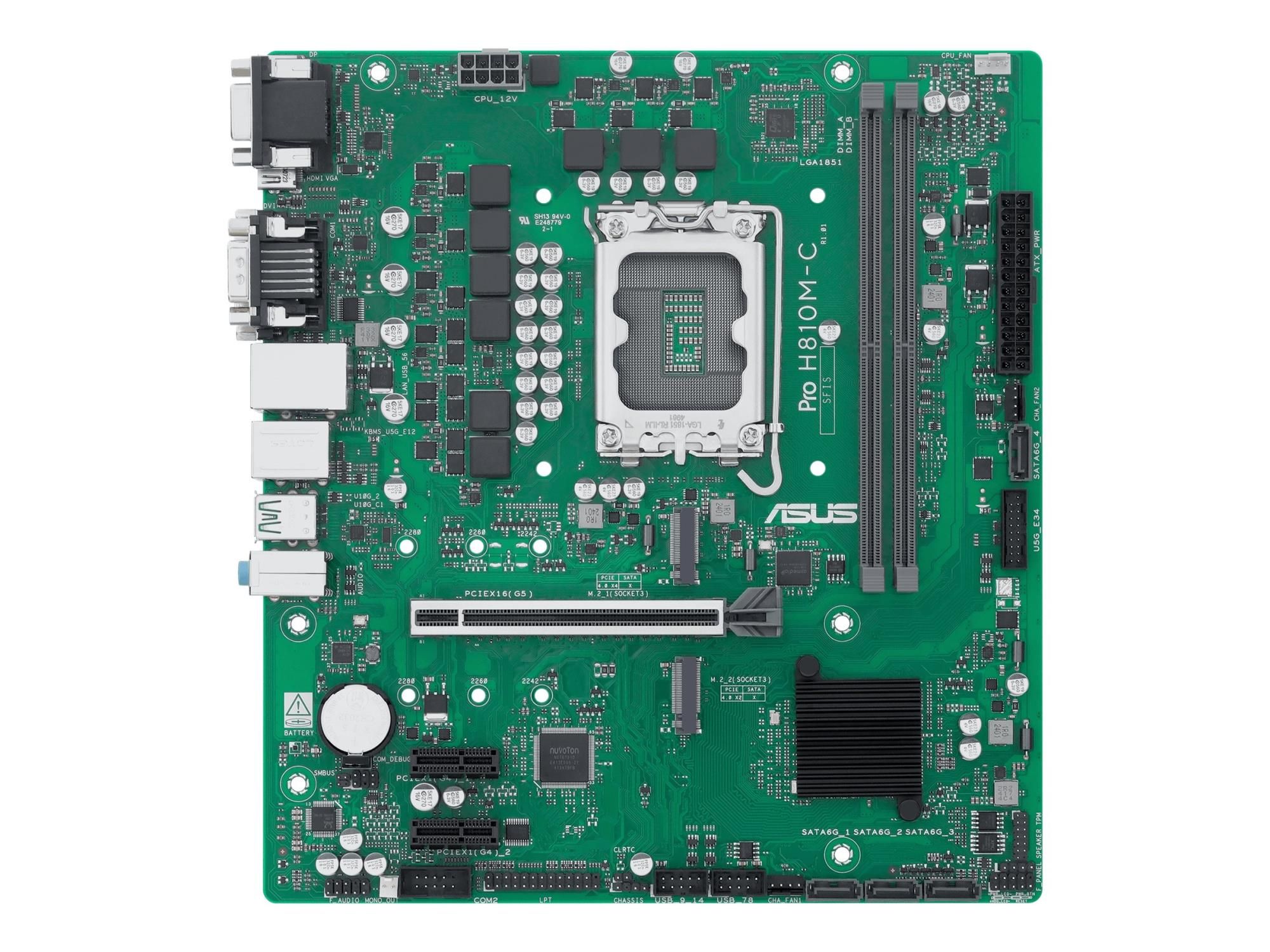 ASUS PRO H810M-C-CSM - Motherboard - micro ATX - LGA1851-Sockel - H810 Chipsatz - USB-C 3.2 Gen 1, USB 3.2 Gen 2, USB 3.2 Gen 1 - Gigabit LAN - Onboard-Grafik (CPU erforderlich)