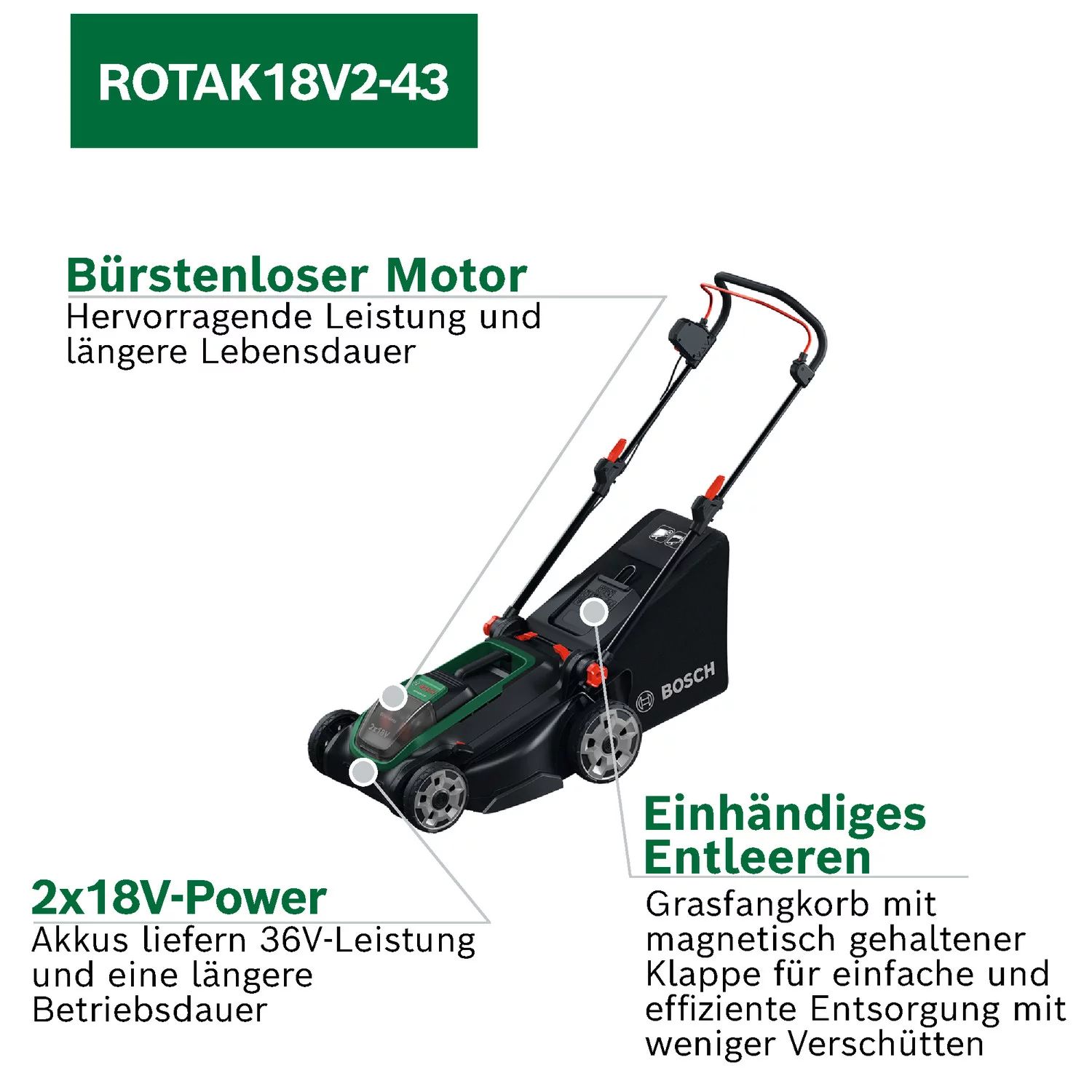 Bosch Rotak 18V2-43 Akku-Rasenmäher solo