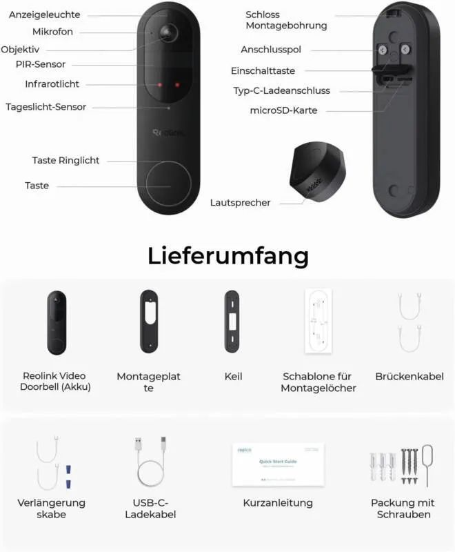 Reolink D340B 2K+ Battery Doorbell Chime + 64GB SD