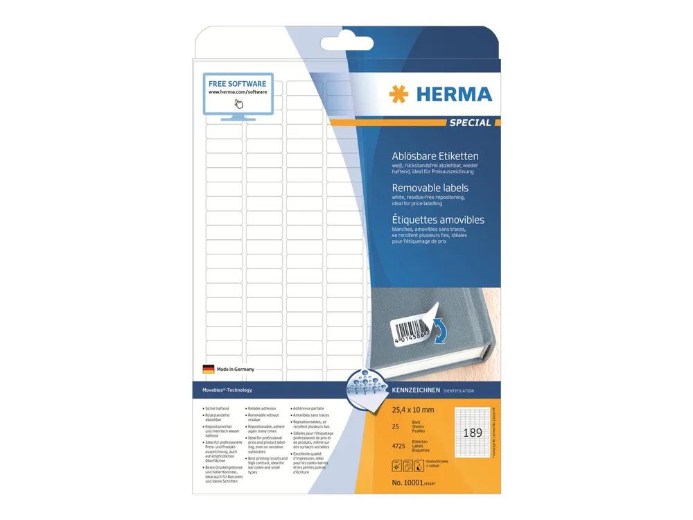 HERMA Special - Papier - matt - selbstklebend, entfernbarer Klebstoff - weiß - 25.4 x 10 mm 4725 Etikett(en) (25 Bogen x 189)