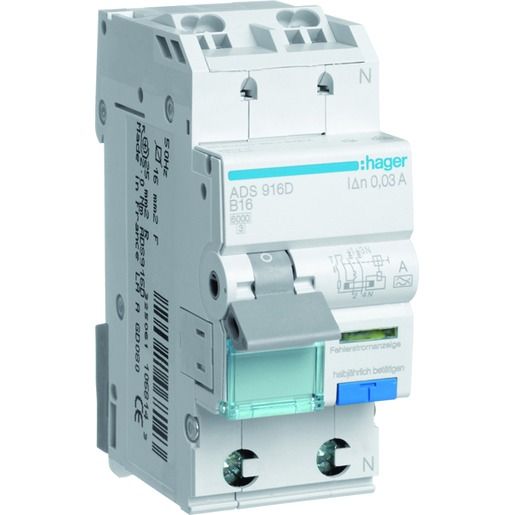 Hager FI-LS 1P+N 6KA B-16A 30MA A QC / HAGER ADS916D