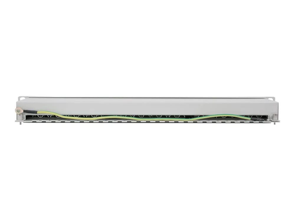 Intellinet 24-Port Cat6a Patchpanel, geschirmt, 24 Ports, FTP, 1 HE, Klemmleisten mit 90 Grad abgewinkelten Kabeleinführungen, grau - Patch Panel - CAT 6a - FTP - RJ-45 X 24 - Grau - 1U - 48.3 cm (19")