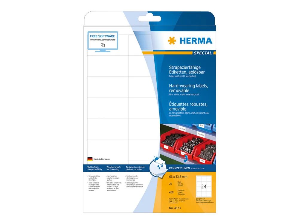 HERMA Special - Matt - selbstklebend, entfernbarer Klebstoff - weiß - 66 x 33.8 mm 480 Etikett(en) (20 Bogen x 24)