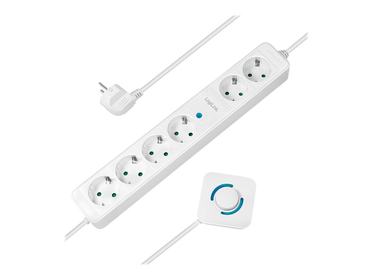 LogiLink Steckdosenleiste - Wechselstrom 230 V - 3500 Watt - Ausgangsanschlüsse: 6 (6 x Leistungs-CEE 7/3)