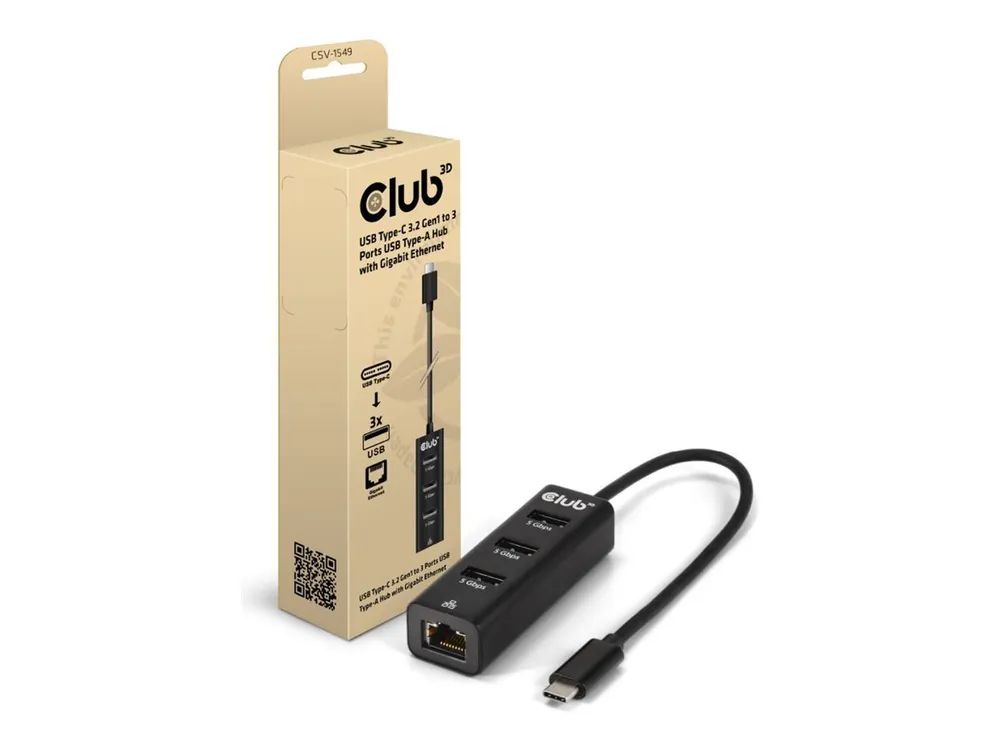 Club 3D CSV-1549 - Hub - USB Typ-C - 3 x USB 3.2 Gen1 + 1 x 10/100/1000