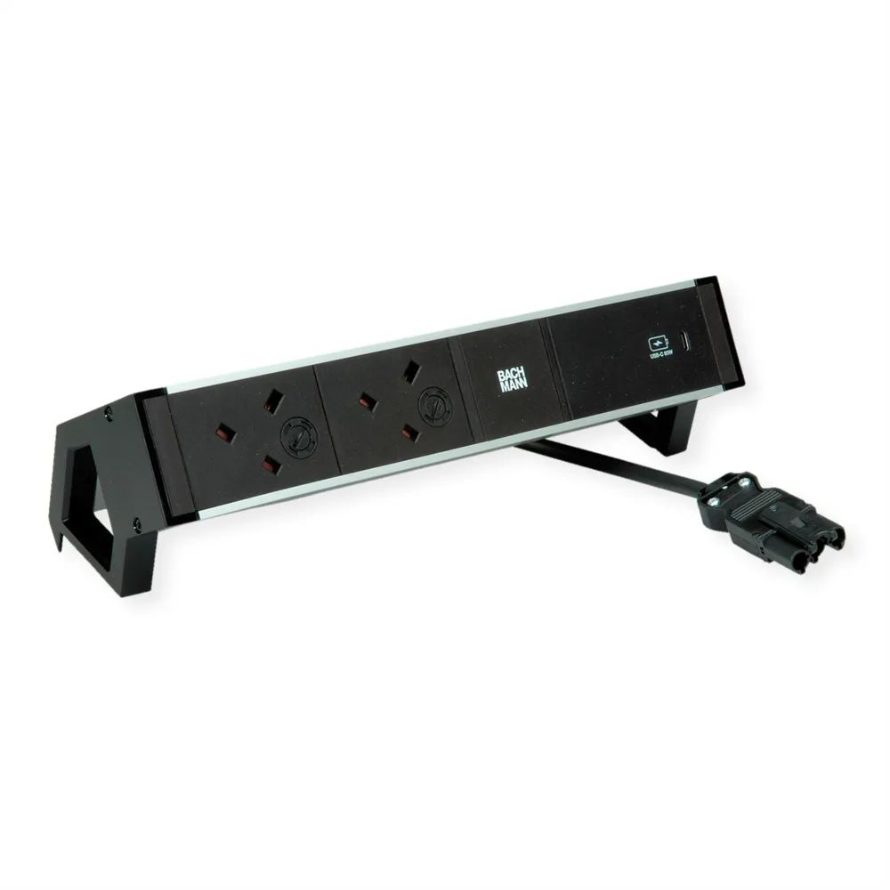 BACHMANN DESK2 ALU BLACK 2xUK, 1xUSBC 60W 0,2m GST18 United Kingdom