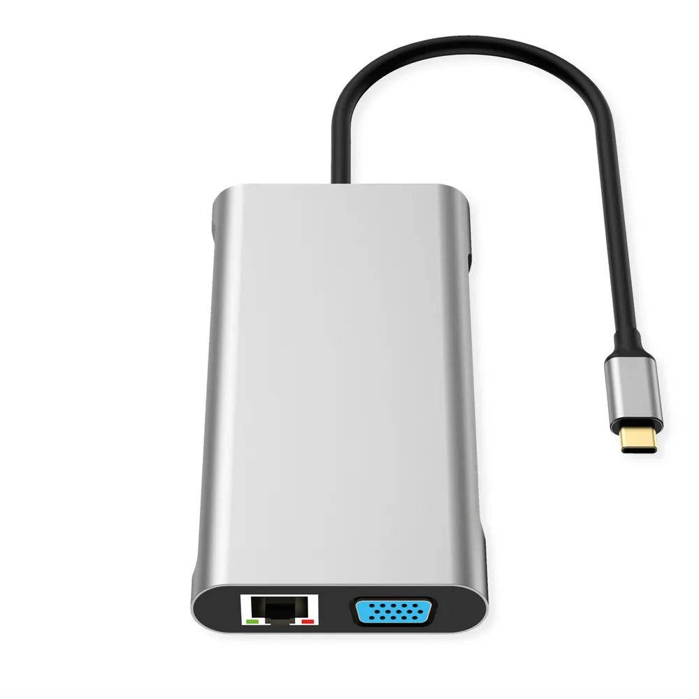 VALUE USB Typ C Dockingstation, 2x HDMI (4K60 und 4K30), 1x DP 4K60, 1x VGA, 1x Gb Ethernet, 2x USB C, 2x USB A (3.2 Gen1 und USB 2.0, 1x Type C PD