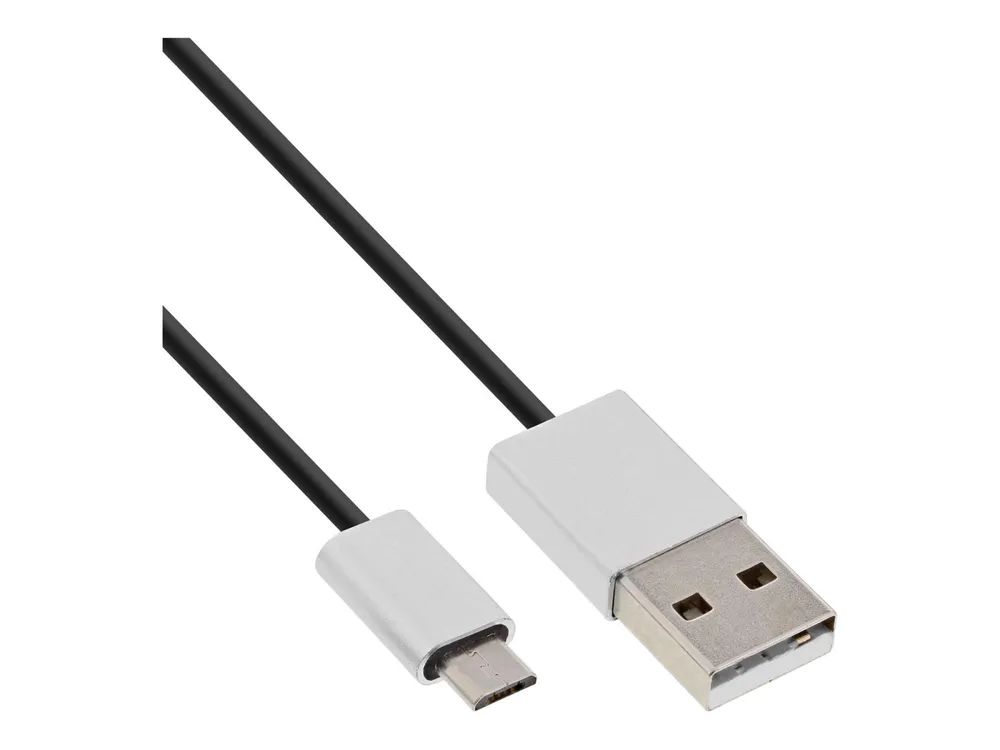 InLine Micro-USB 2.0 Kabel - USB-A ST an Micro-B ST - schwarz/Alu - flexibel - 1m