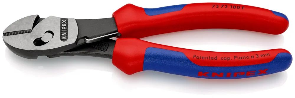 KNIPEX TwinForce® Hochleistungs-Seitenschneider mit Öffnungsfeder mit Mehrkomponenten-Hüllen schwarz atramentiert 180 mm