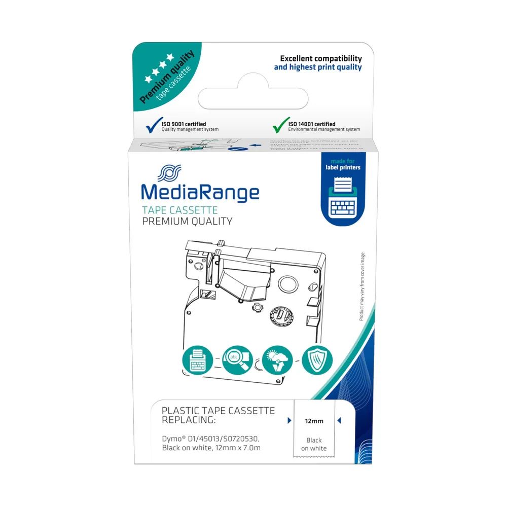 Media Range MediaRange Kunststoff Schriftbandkassette 12mm x 7m 45013 schwarz auf weiß