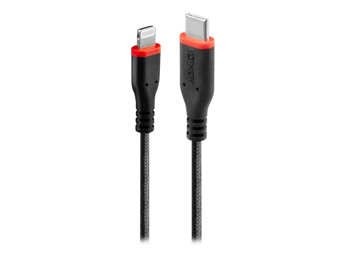 Lindy Lightning-Kabel - USB-C männlich zu Lightning männlich - 2 m - abgeschirmt - Schwarz - rund, unterstützt Power Delivery 2,0 - für Apple iPad/iPhone/iPod (Lightning)