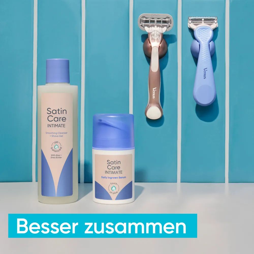 Gillette Venus für den Intimbereich Rasierapparat mit 2 Klingen + Satin Care Intimpflege Produkte + 