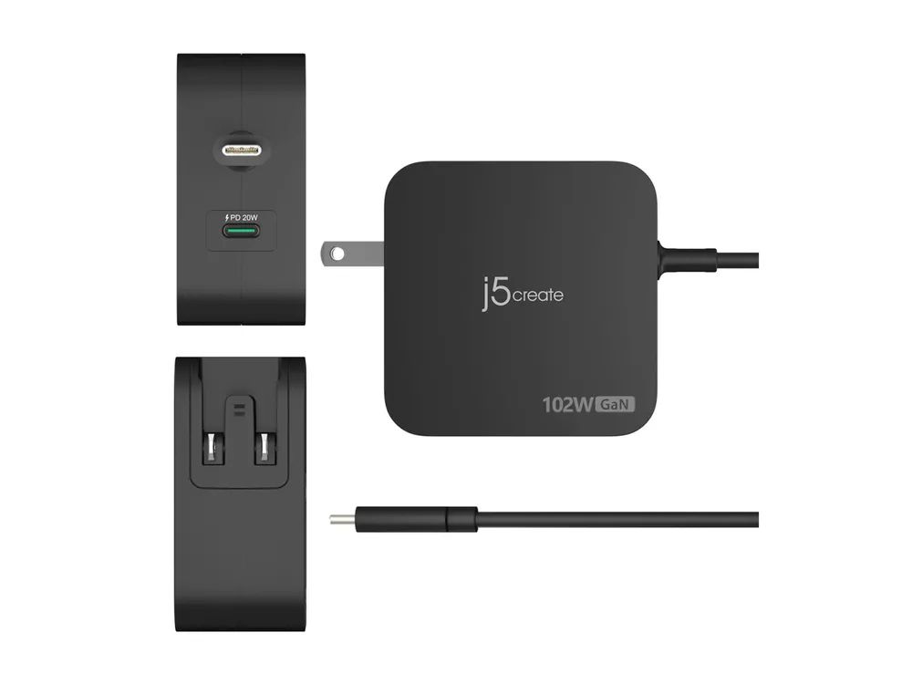 j5create JUP25102V - Netzteil - GaN - 102 Watt - PD 3.0, Smart IC - 2 Ausgabeanschlussstellen (24 pin USB-C)