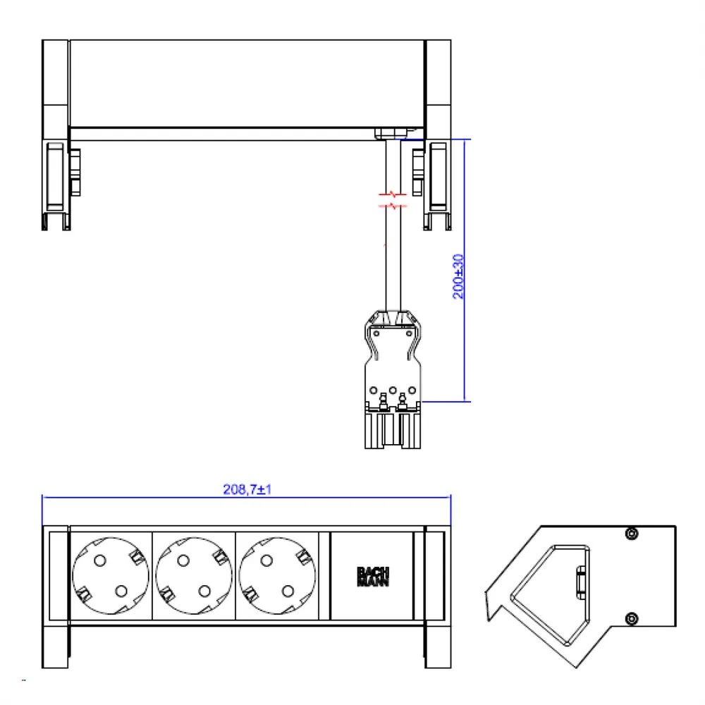 BACHMANN DESK2 ALU WHITE 3xCEE7/3 0,2m GST18 RAL9010