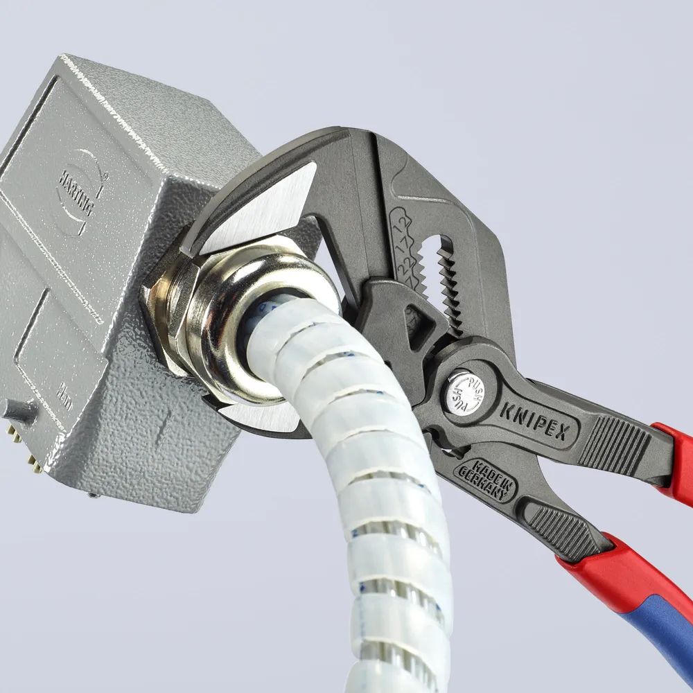 KNIPEX Zangenschlüssel Zange und Schraubenschlüssel in einem Werkzeug mit Mehrkomponenten-Hüllen grau atramentiert 250 mm
