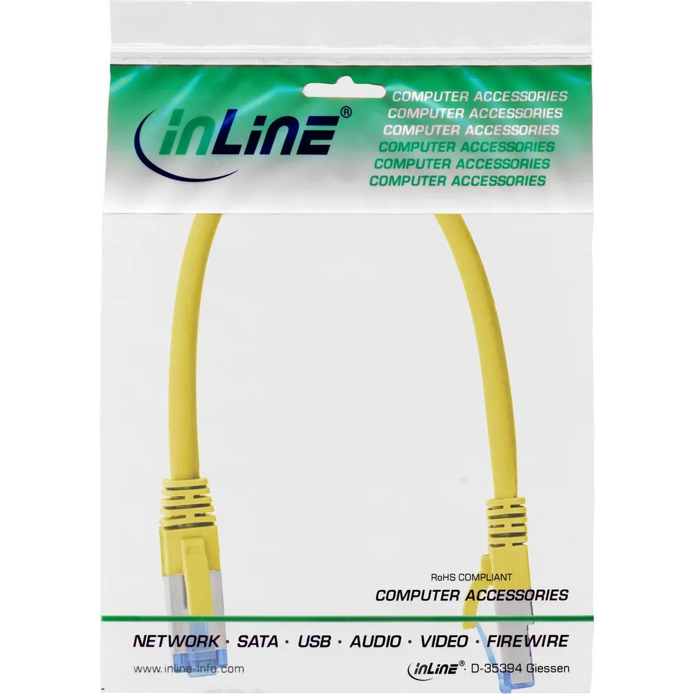 InLine Patchkabel - S/FTP (PiMf) - Cat.6A - halogenfrei - gelb - 0,3m