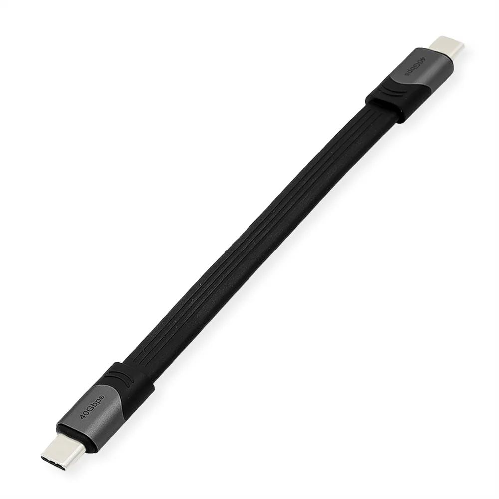 ROLINE USB4 Gen3x2 Kabel, C-C, ST/ST, 8K UHD-2, 40Gbit/s, 100W, extra-flach, schwarz, 15 cm
