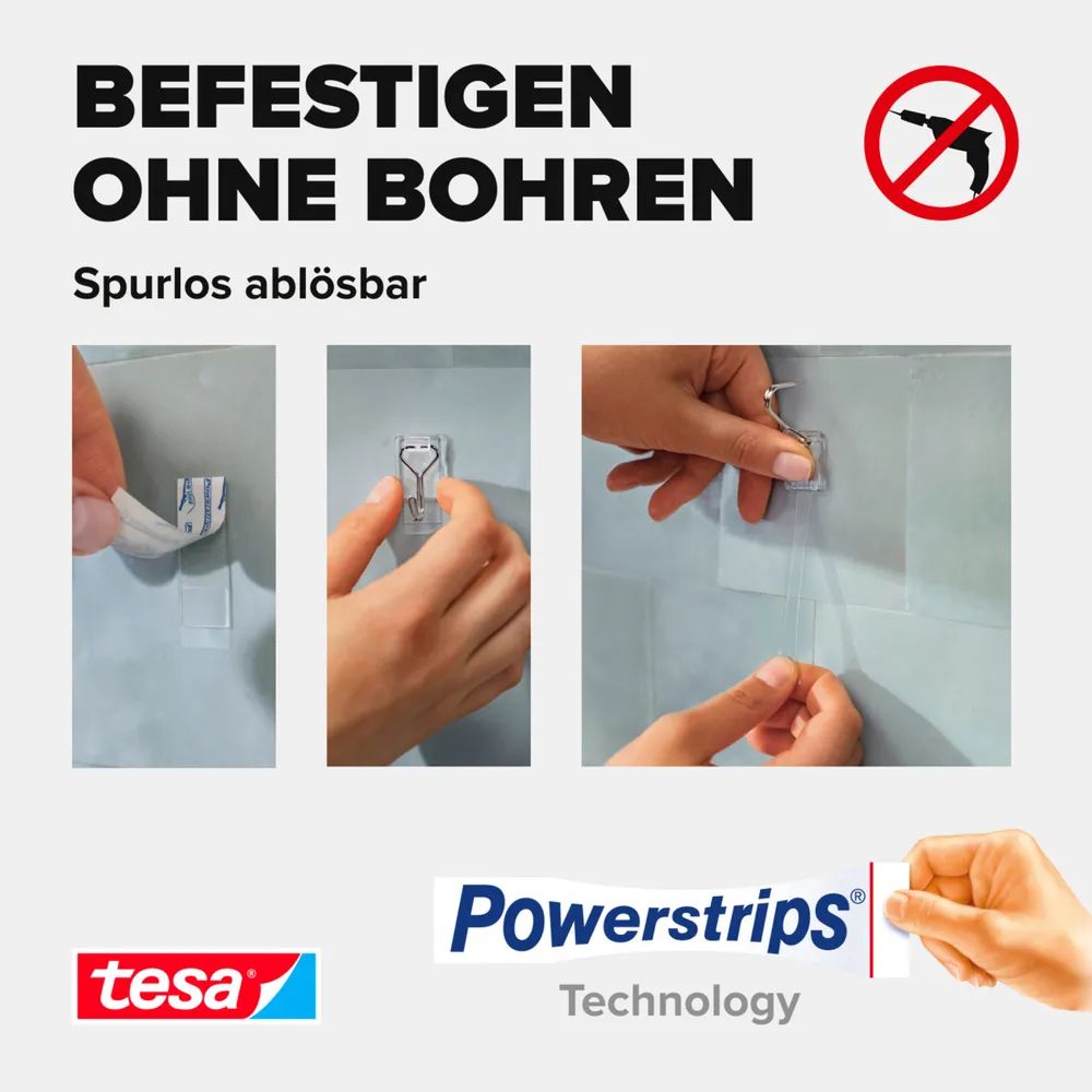 tesa® Powerstrips Klebehaken Small, 3 x Haken, 4 x Powerstrips