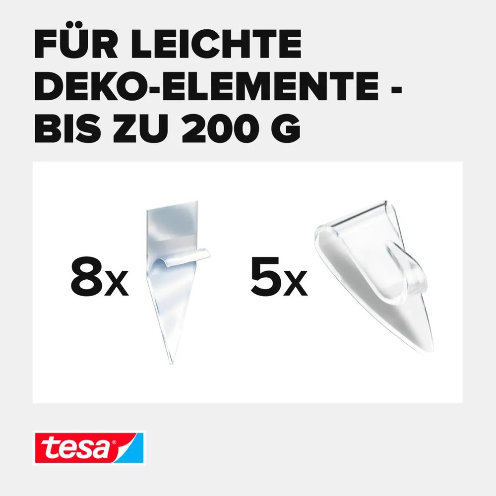 tesa® Klebehaken, transparenter Wandhaken – 0,2 kg Tragkraft, Blister