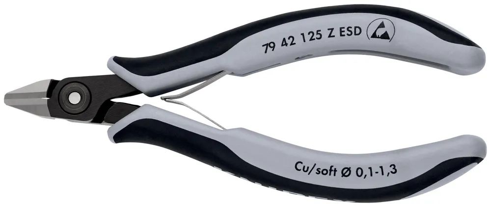 KNIPEX Präzisions-Elektronik-Seitenschneider ESD mit Mehrkomponenten-Hüllen brüniert 125 mm