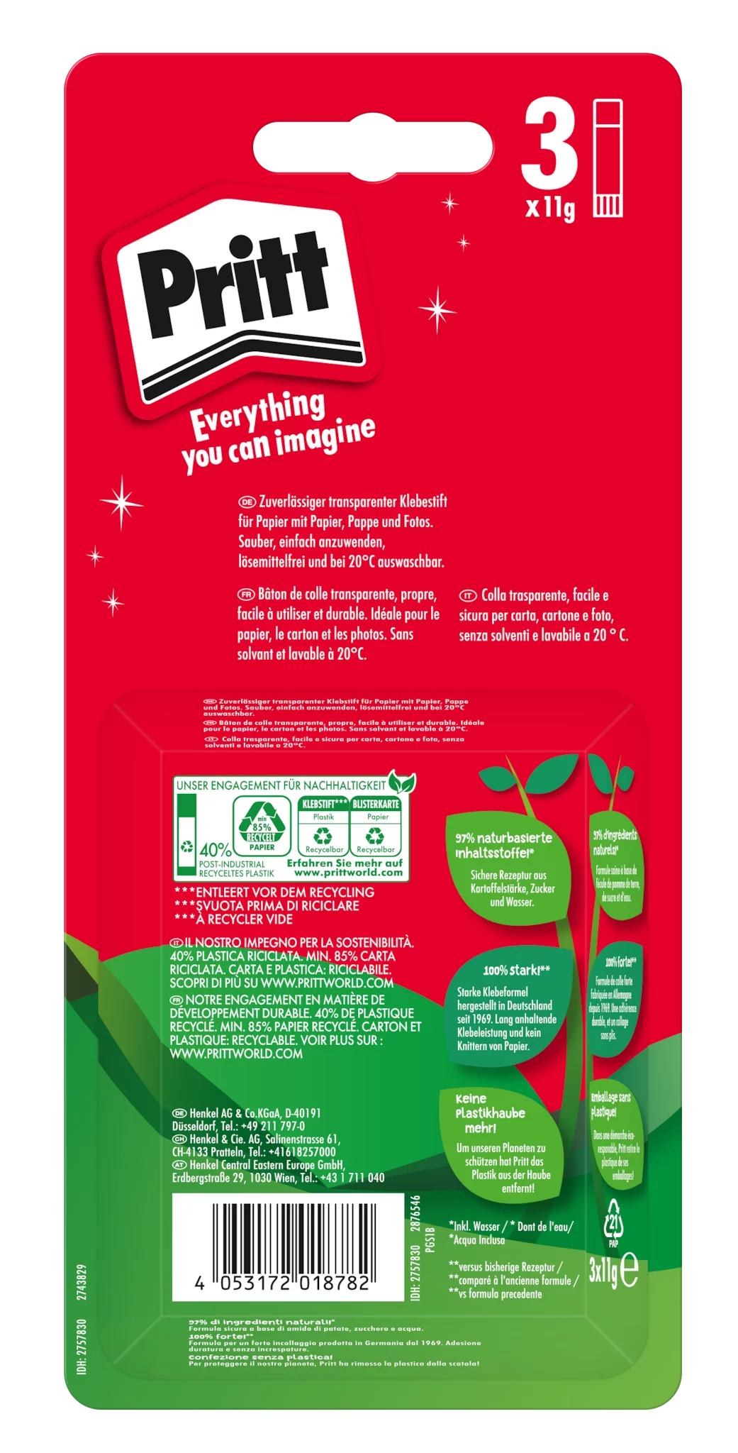 Henkel Pritt Klebestifte Classic, 3x11g