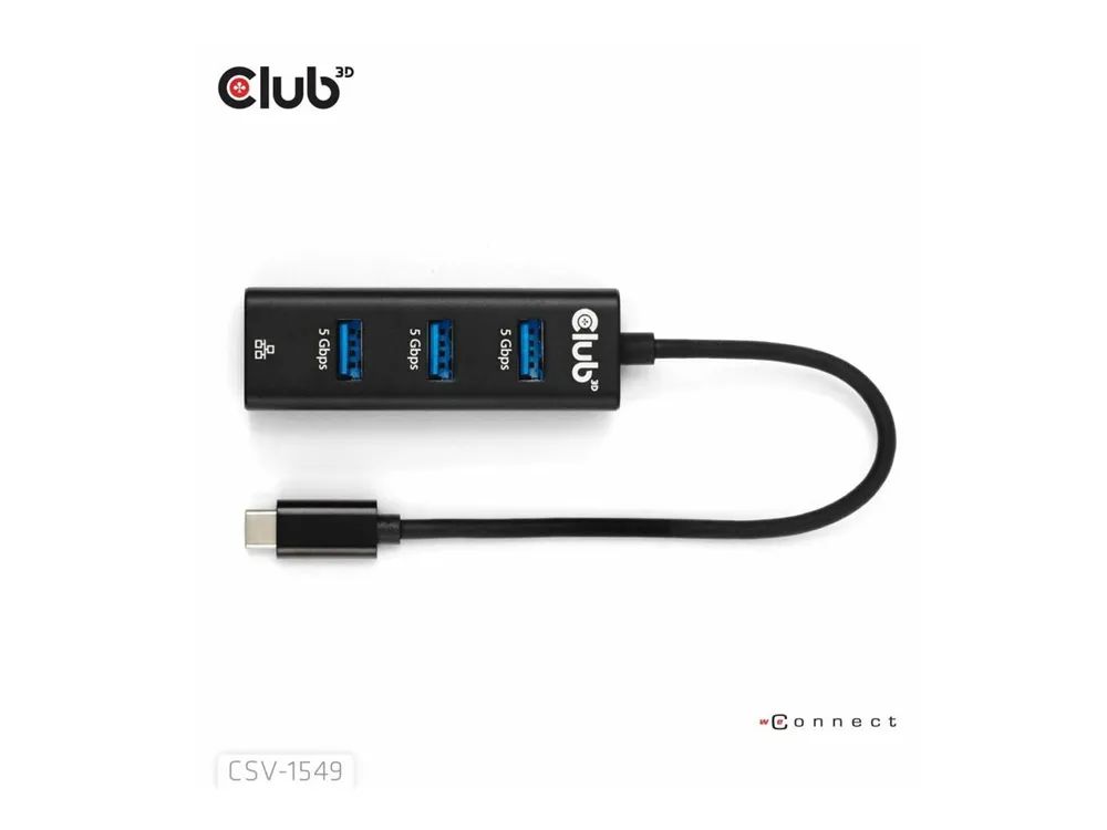 Club 3D CSV-1549 - Hub - USB Typ-C - 3 x USB 3.2 Gen1 + 1 x 10/100/1000