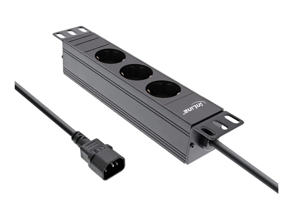 InLine 10" Steckdosenleiste - 3-fach Schutzkontakt - C14 Anschluss - ohne Schalter