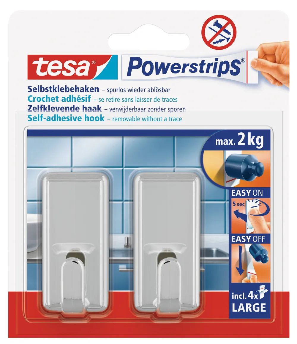 Tesa 58051 - Indoor - Universalhaken - Chrom - Kunststoff - Klebestreifen - 2 kg
