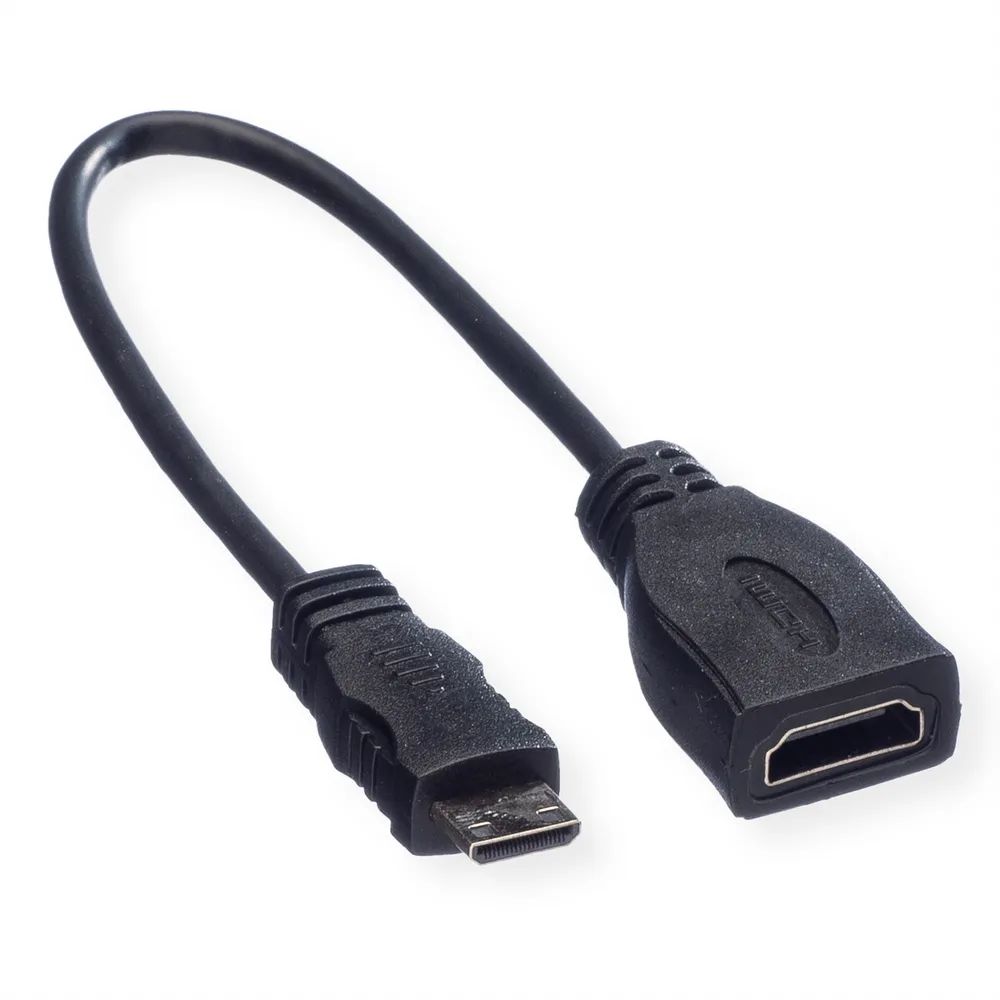 ROLINE HDMI High Speed Kabel mit Ethernet, HDMI BU - Mini HDMI ST, 0,15 m