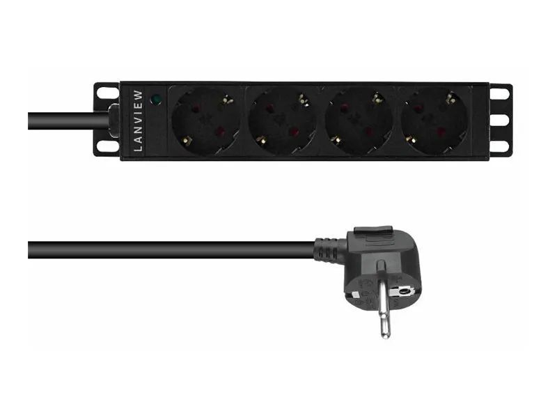 Lanview Steckdosenleiste (Rack - einbaufähig) - 13A - Wechselstrom 230 V - 1-phasig - Eingabe, Eingang Typ F - Ausgangsanschlüsse: 4 (Typ F)