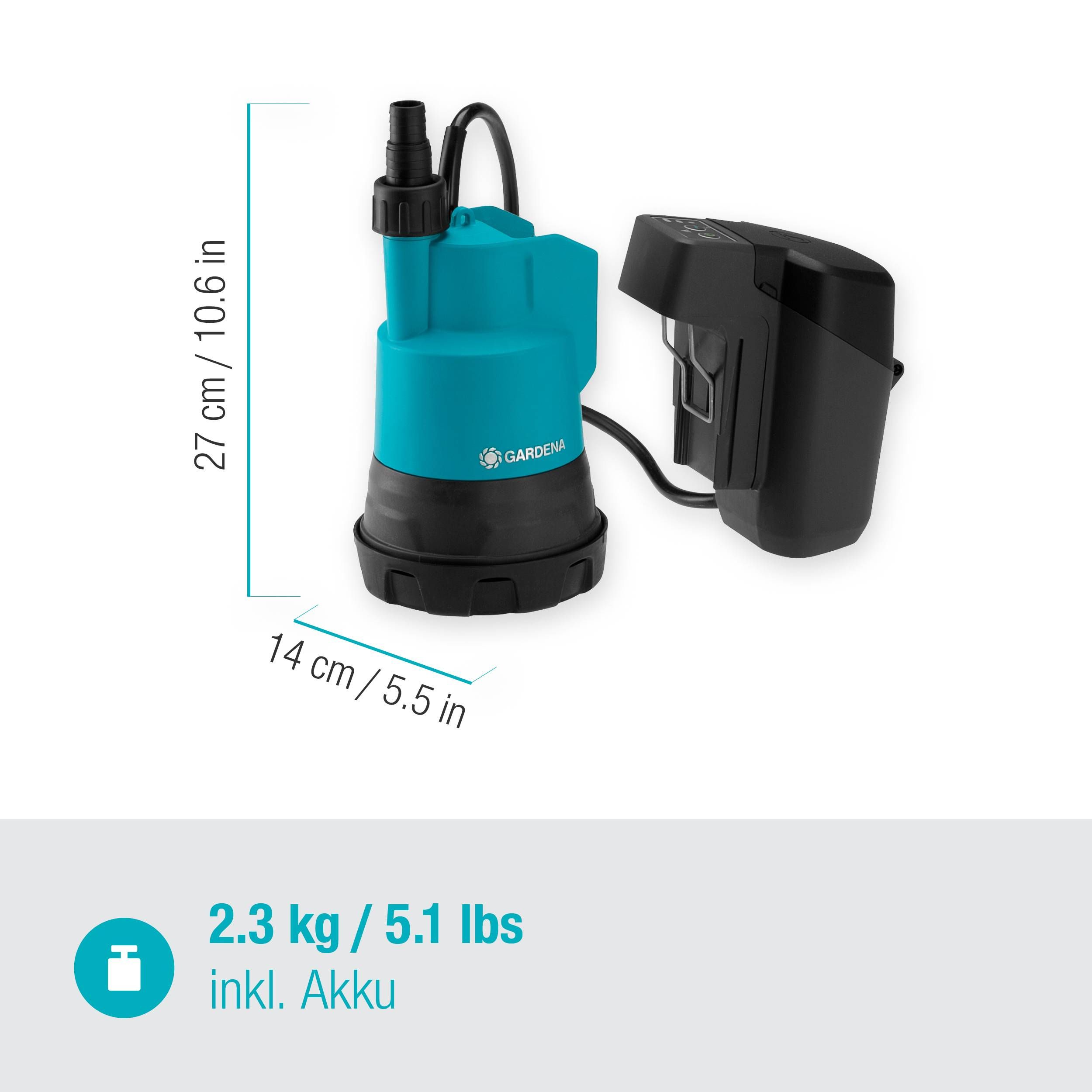Gardena Akku-Klarwasser-Tauchpumpe 2000/2 18V P4A Ready-To-Use Set