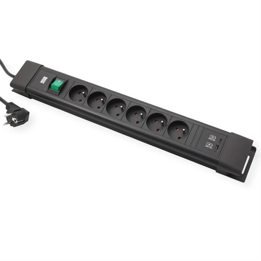 BACHMANN CONNECTUS 6xUTE, 1xSchalter 1xUSB A/C 22W 2,0m CEE7/7 Schwarz