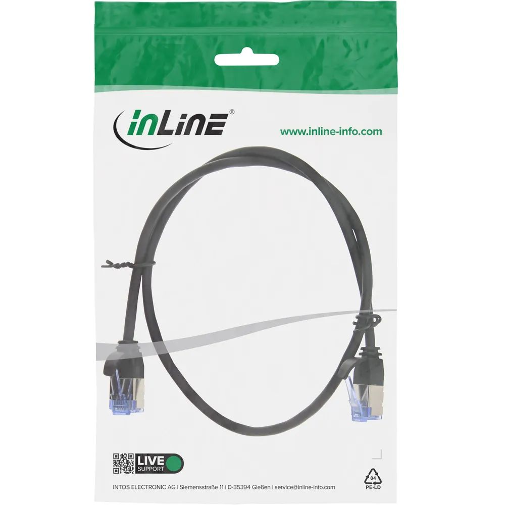 InLine Patchkabel slim - U/FTP PiMf - Cat.6A - schwarz - 0,25m