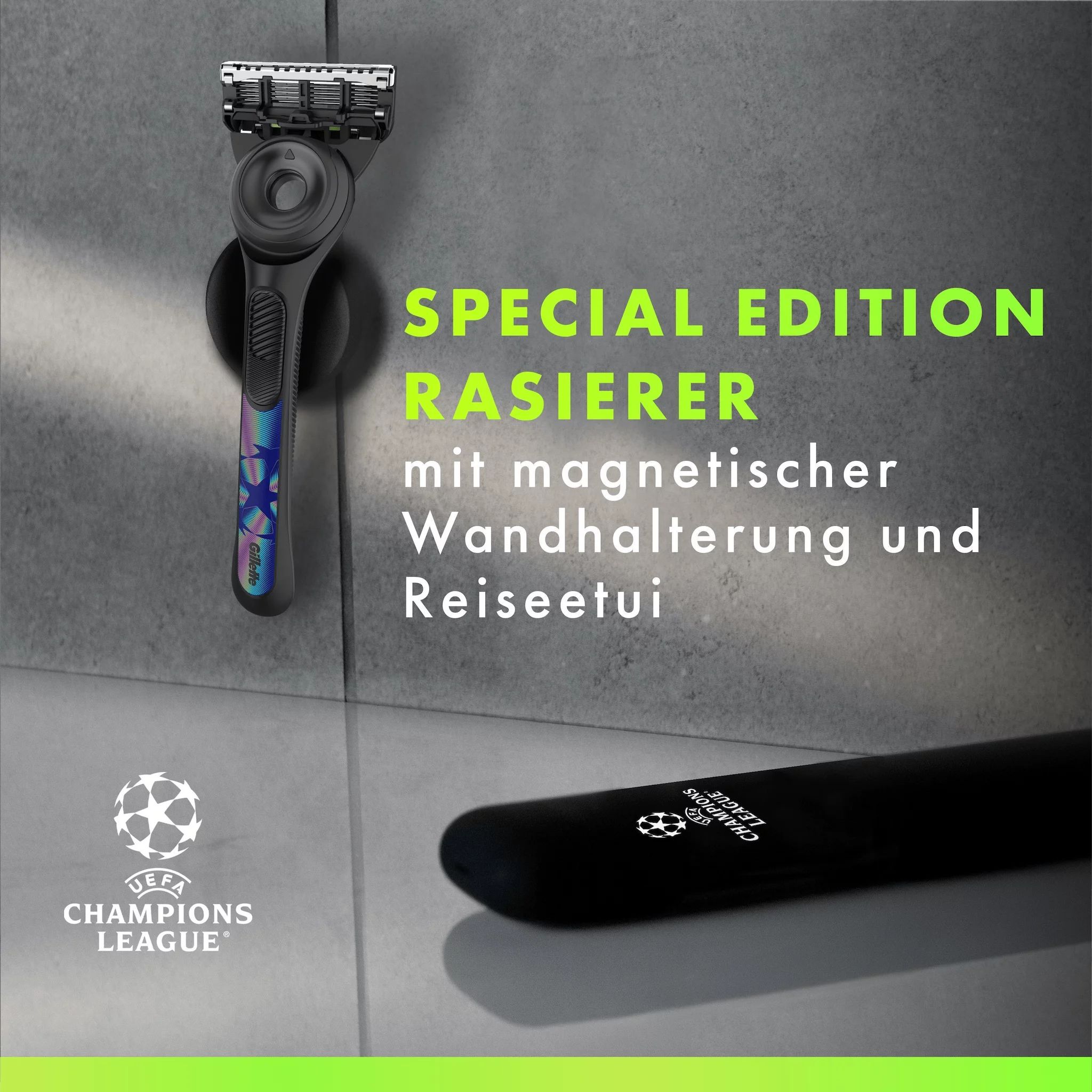 Gillette Labs Rasierapparat mit 2 Klingen Handstück + Slim Travel Case "UEFA Champions League"