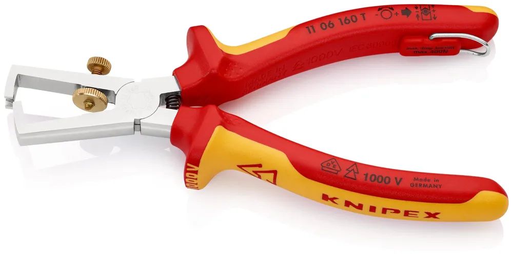 KNIPEX 11 06 160 T Abisolierzange mit Öffnungsfeder, universal isoliert mit 2K-Hüllen 160 mm