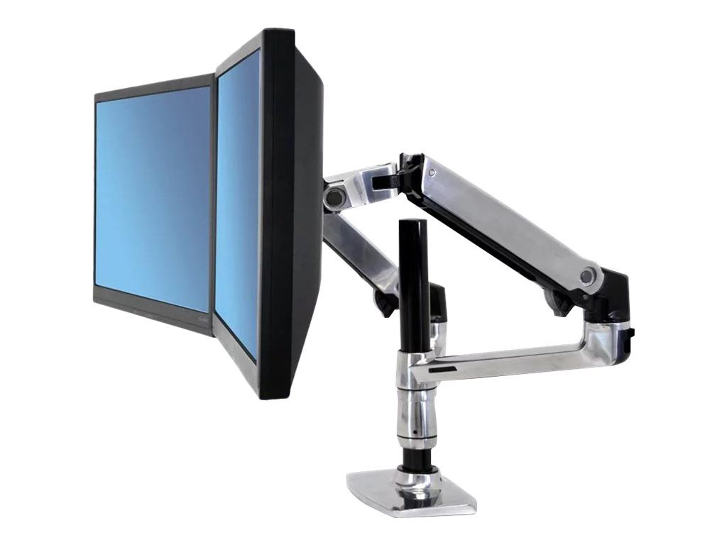 Ergotron LX - Befestigungskit (Spannbefestigung für Tisch, Tischplattenbohrung, Stange, 2 Gelenkarme, 2 Erweiterungsklammern, Notebook-Ablage) - für 2 LCD-Displays oder LCD-Display und Notebook - Polished Aluminum - Bildschirmgröße: bis zu 61 cm (bis