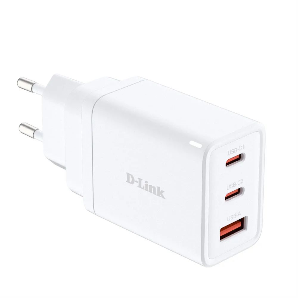 D-Link DCP-651 - Netzteil - GaN - 65 Watt - 5 A - PD 3.0, QC 4.0 - 3 Ausgabeanschlussstellen (2 x USB-C, USB Typ A)