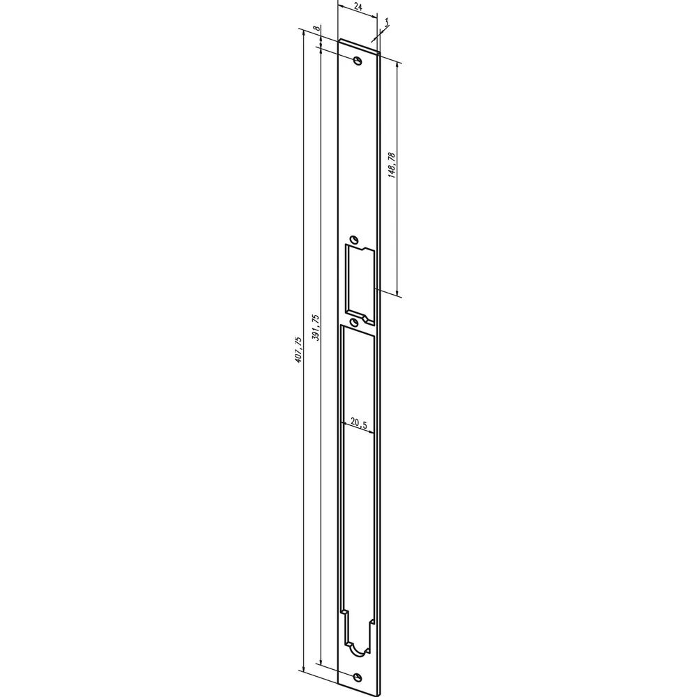 EffEff Distanzblech für Mediator Türöffner, 24 x 407,75 x 3 mm eckig