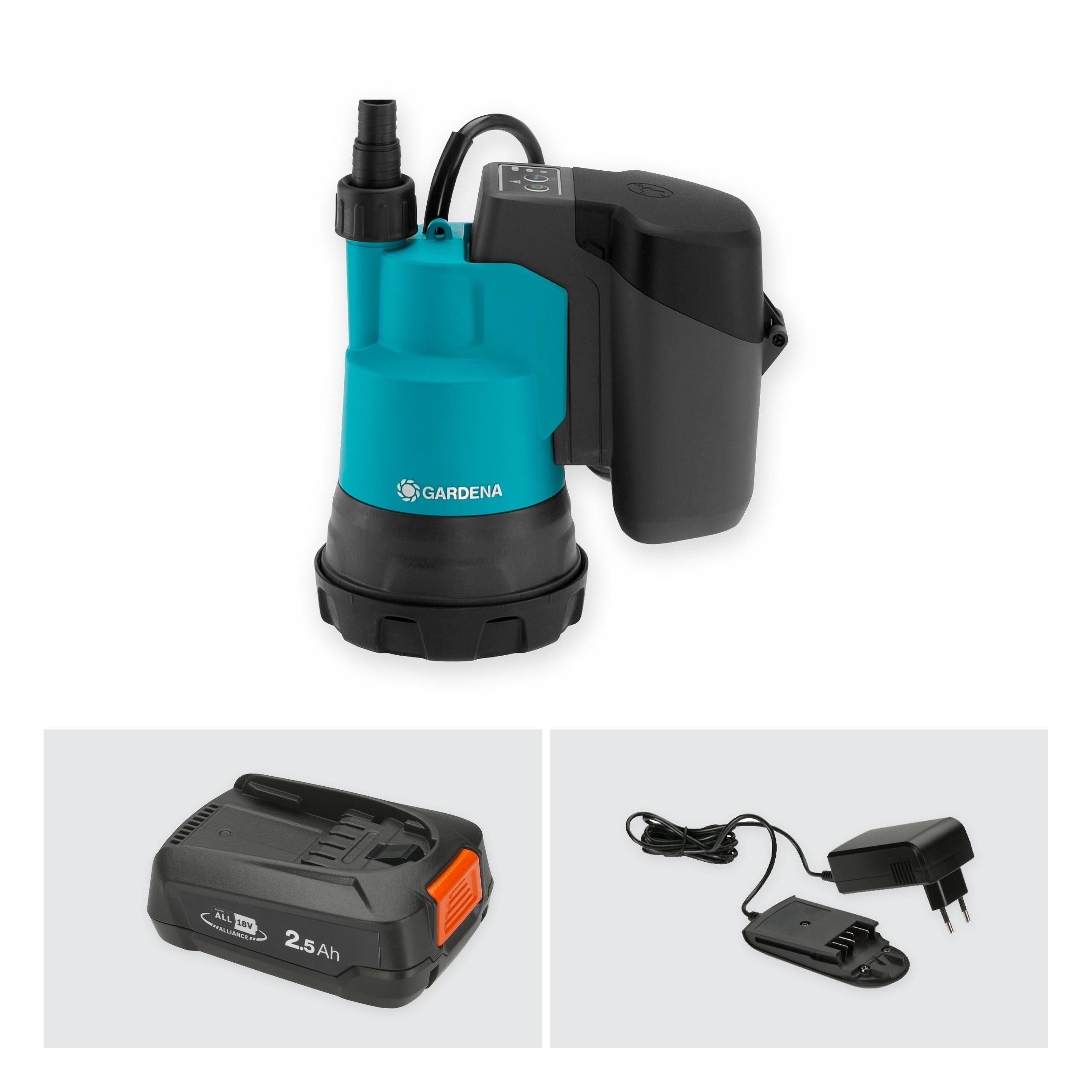 Gardena Akku-Klarwasser-Tauchpumpe 2000/2 18V P4A Ready-To-Use Set